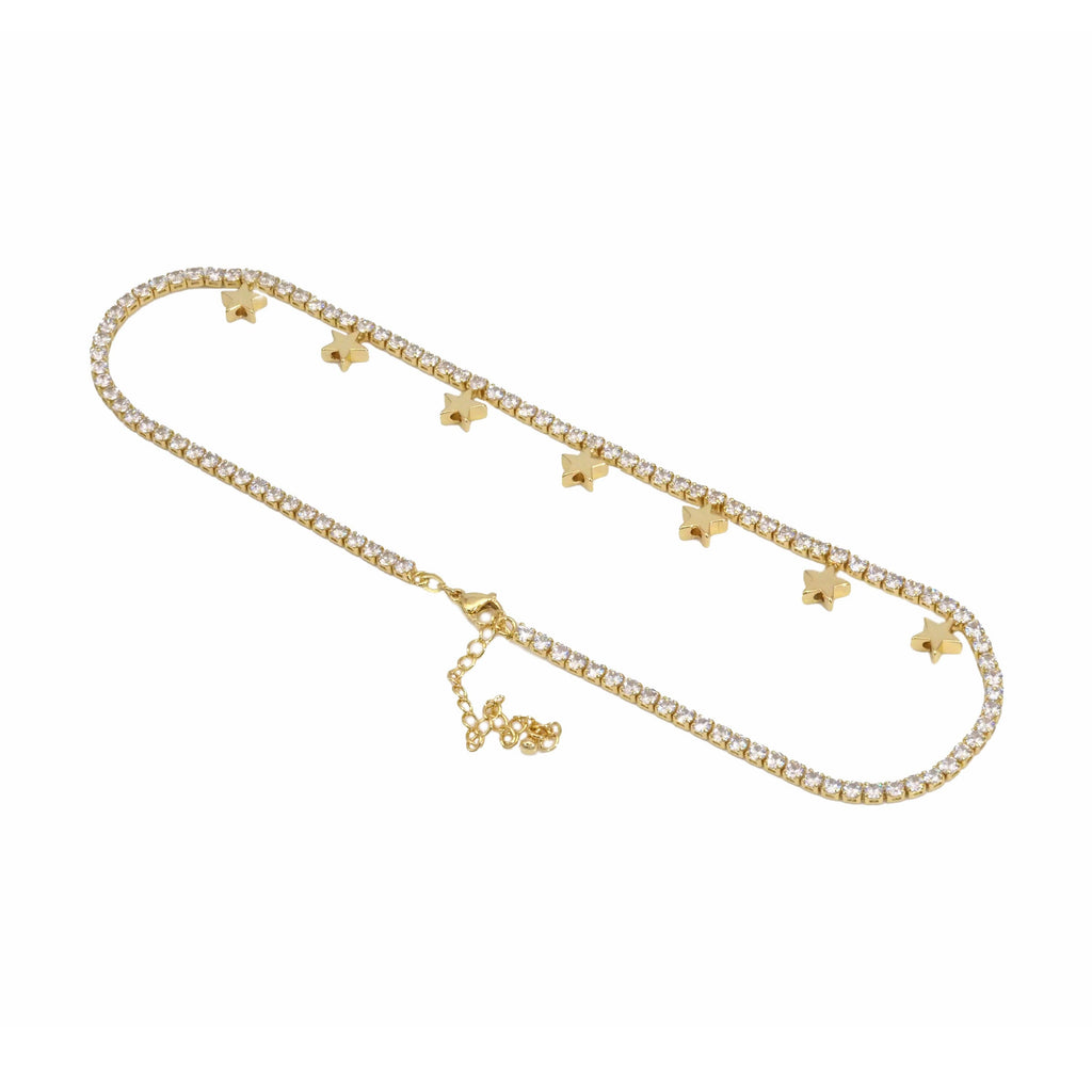 Clear CZ Star Gold Tennis Necklace,sku#LD377