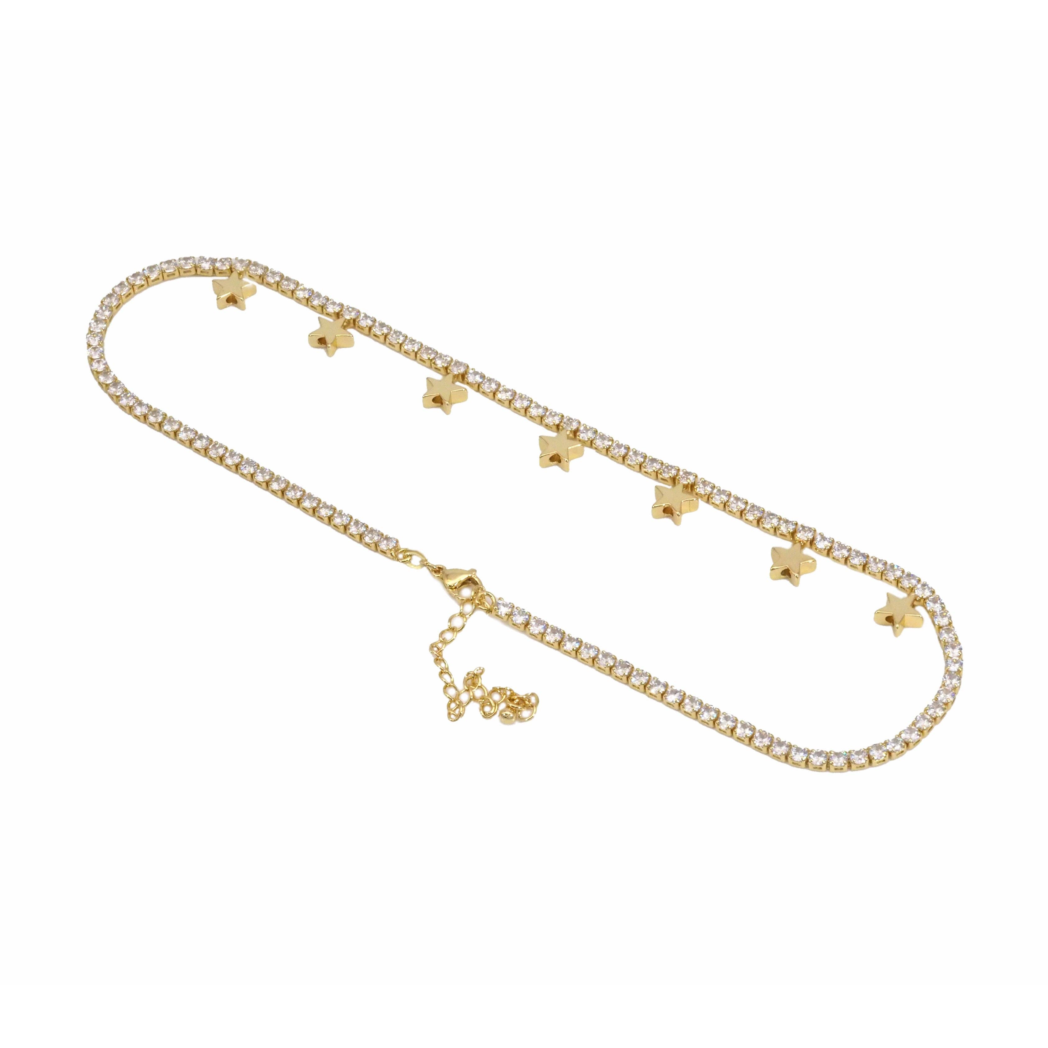 Clear CZ Star Gold Tennis Necklace,sku#LD377