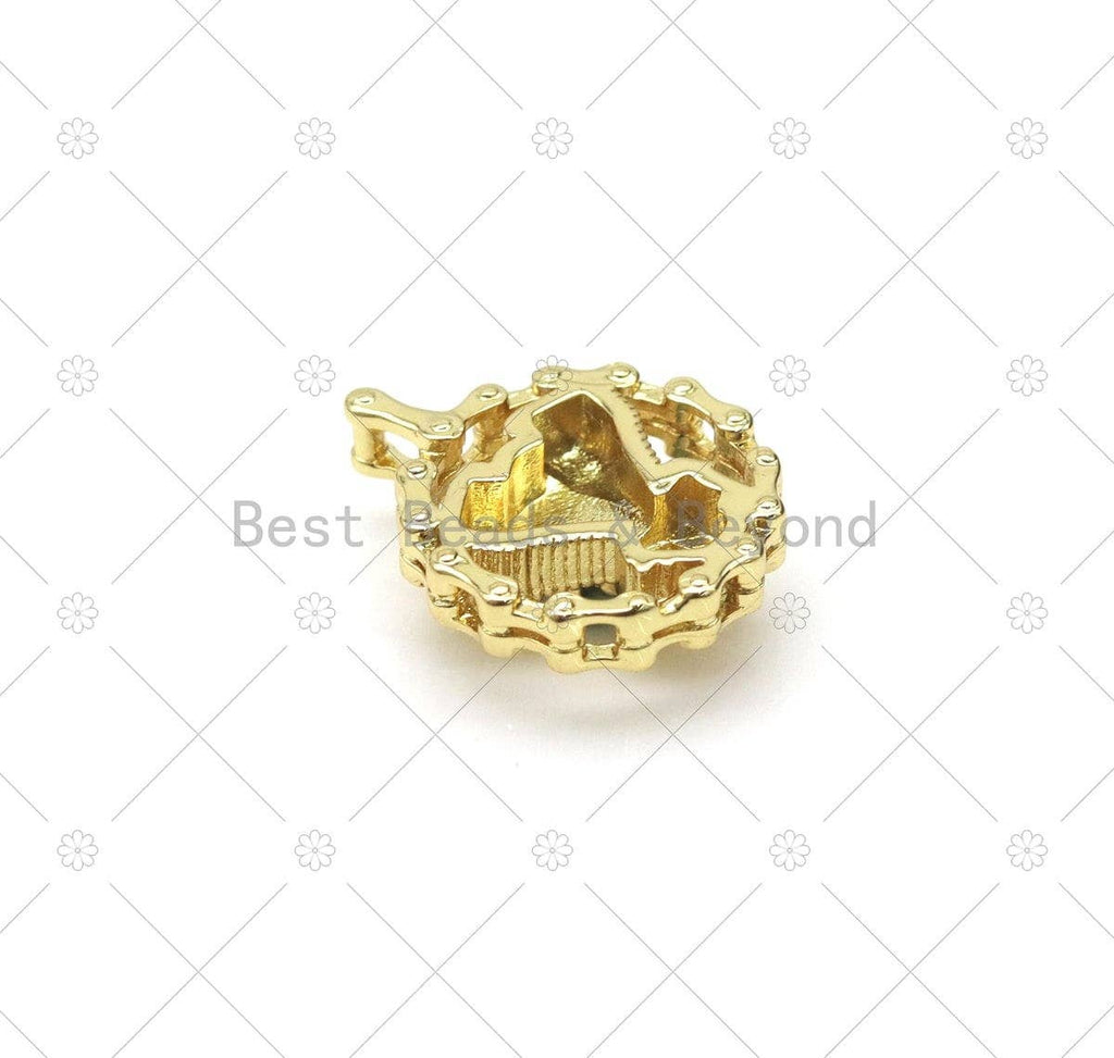 CZ Micro Pave Skull With Round Ring Shape Pendant, 18K Gold Filled Skull Charm, Necklace Bracelet Charm Pendant,Sku#Y555
