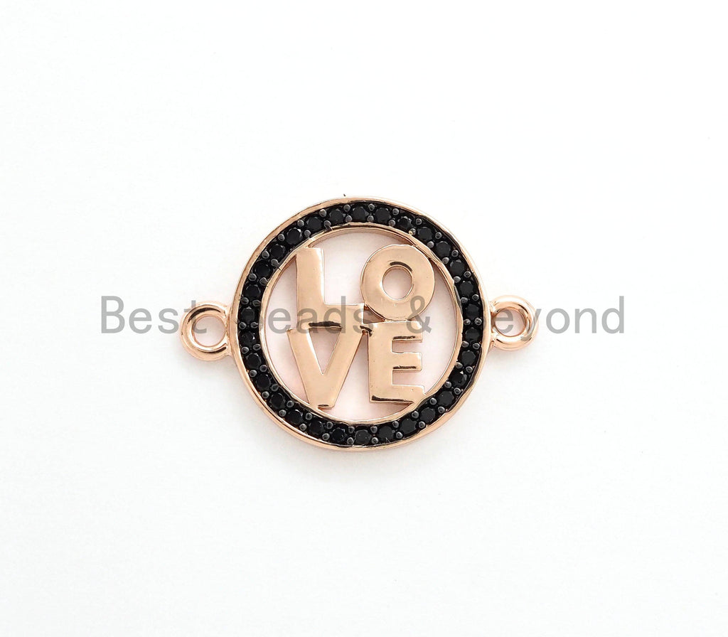 CZ Micro Pave Two Tone LOVE Round Connector Charm, 14x20mm,Cubic Zirconia Love Pave Beads, Gold/Rose gold/Silver/Black, SKU#Y144
