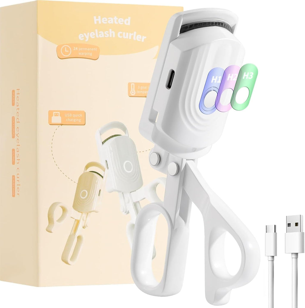 Docolor Heated Eyelash Curler Fast Heat up within 10S, 24 Hours Long Lasting Electric Eyelash Curler 3 Temperature Modes with USB Rechargeable Safe Lash Curler Quick Natural Curling Eye Lashes