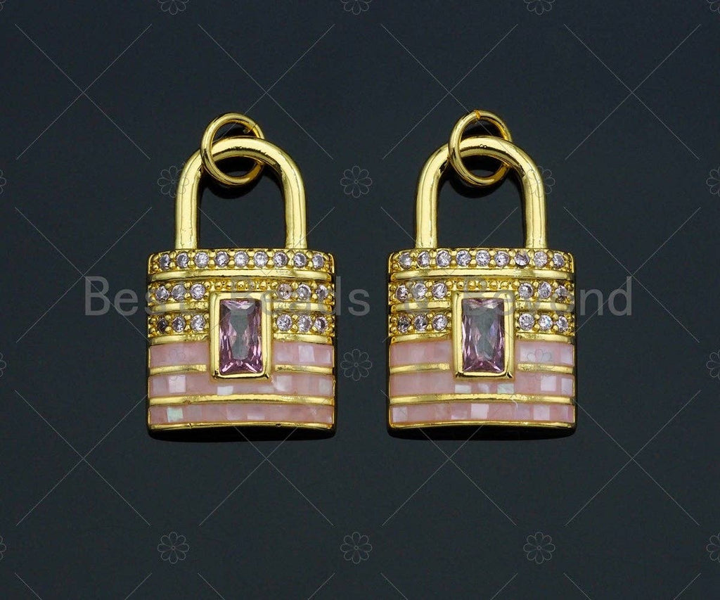 Lock Shape pink Pendant/Charm, Pink Mother-of-pearl Lock Pendant, Sku#LK73