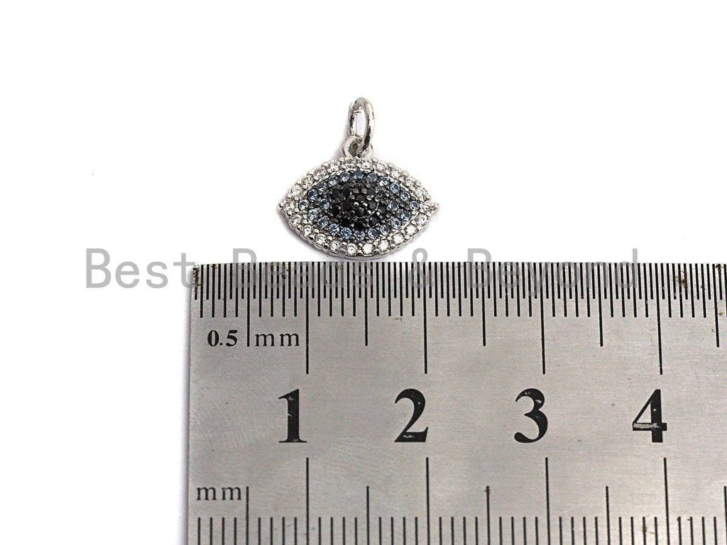 Black Clear CZ Micro Pave Oval Evil Eye Shape Pendant,Cubic Zirconia Oval Charm,Gold/Silver Tone,14x11mm,sku#Z469