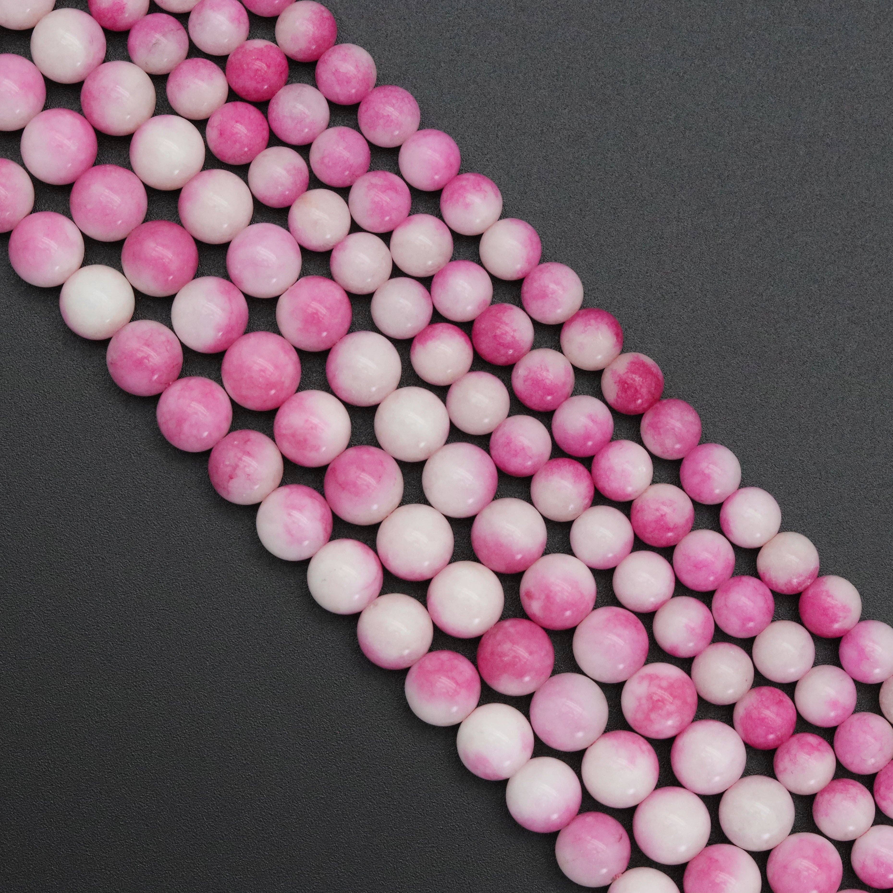 Round Smooth Pink White Jade 6mm/8mm/10mm, sku#U1809