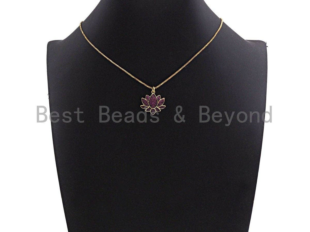 Colorful CZ Micro Pave Lotus Flower Pendant, X144/Z572