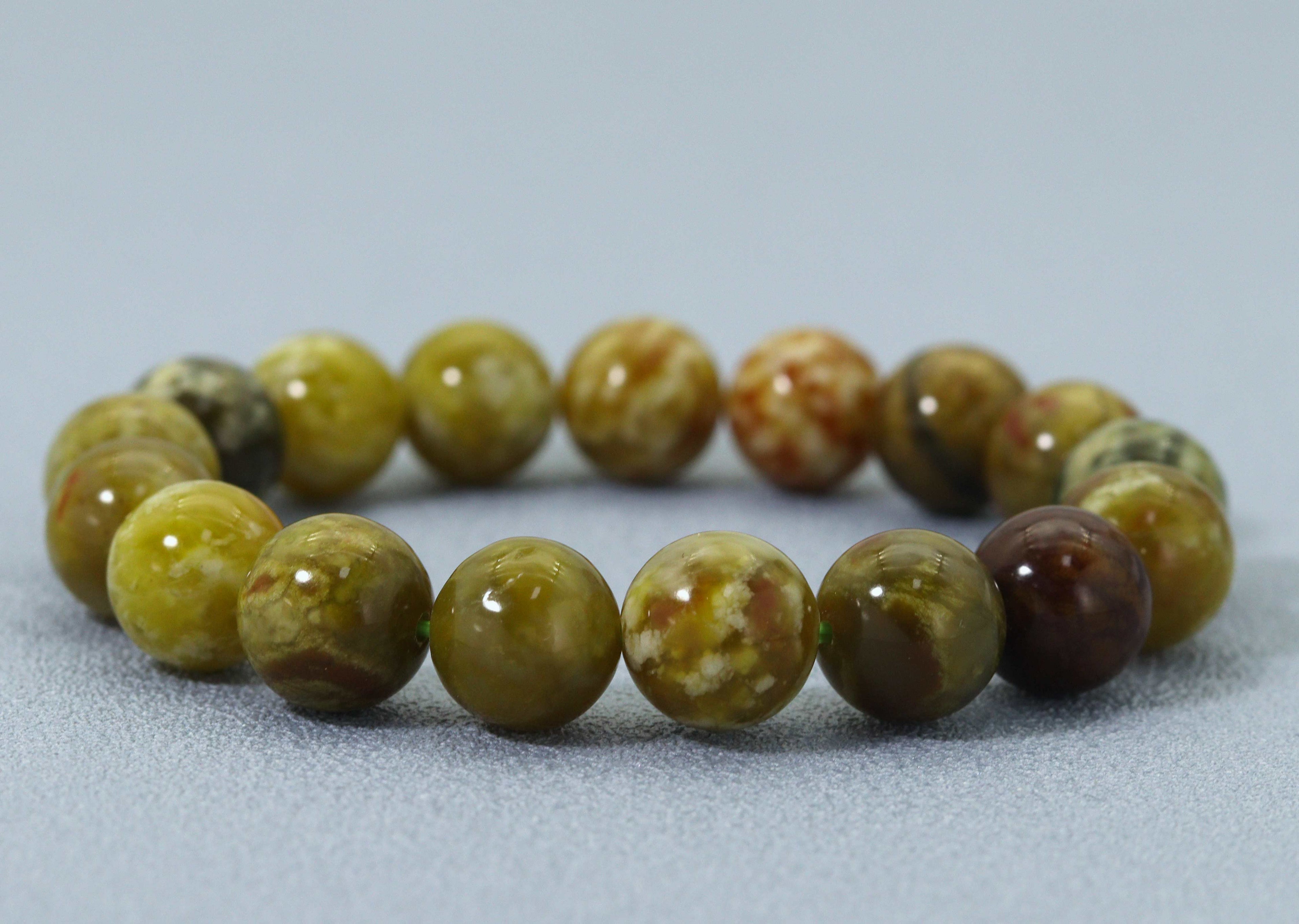 Natural Serpentine Round Smooth Stretchy Bracelet, Sku#EF133