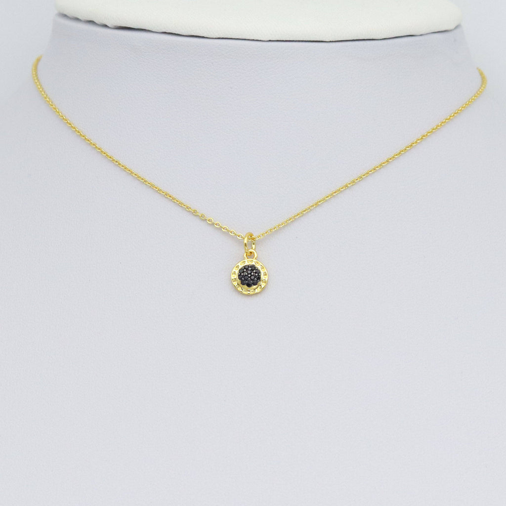 Black CZ Gold Round Charm Pendant, Sku#Y1024