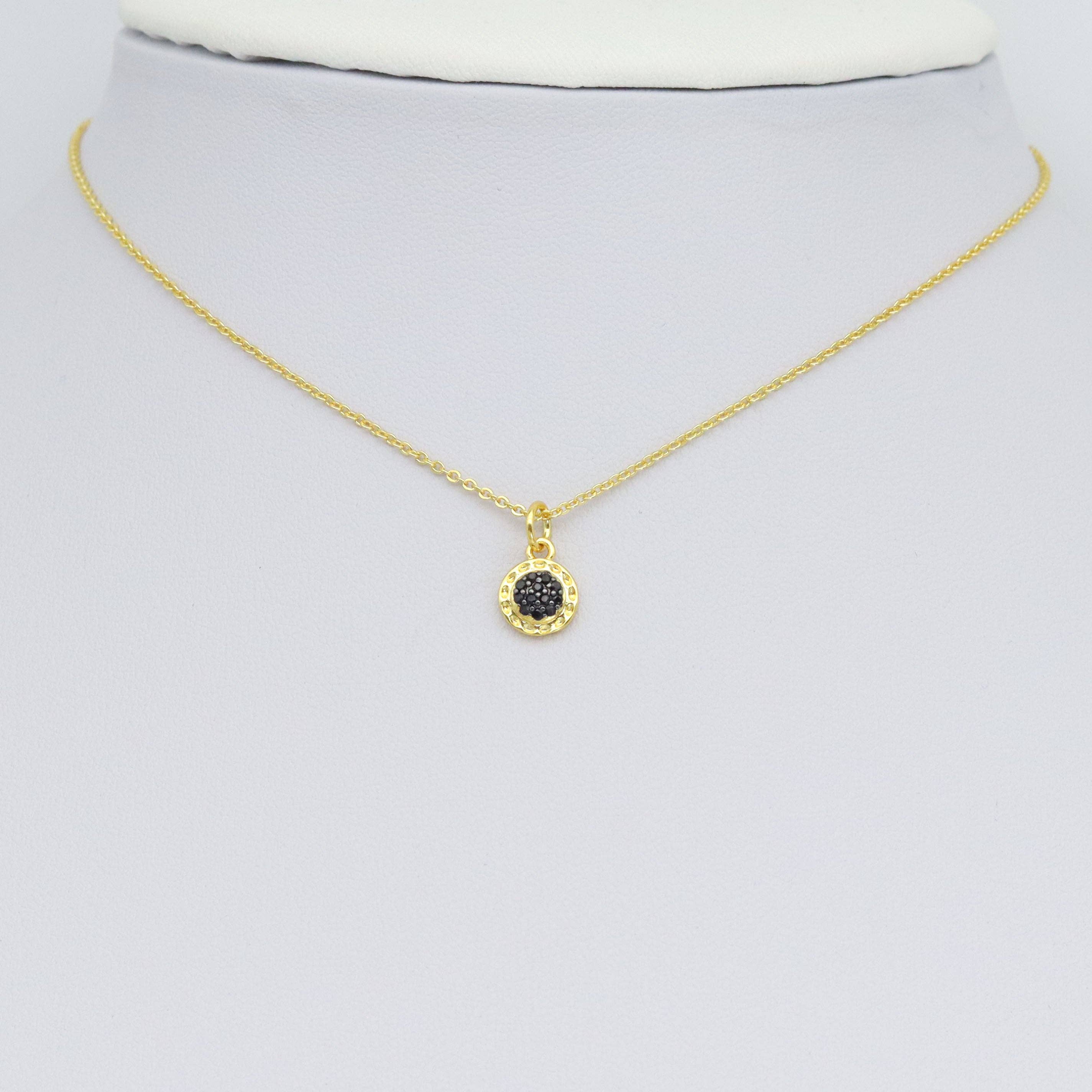Black CZ Gold Round Charm Pendant, Sku#Y1024