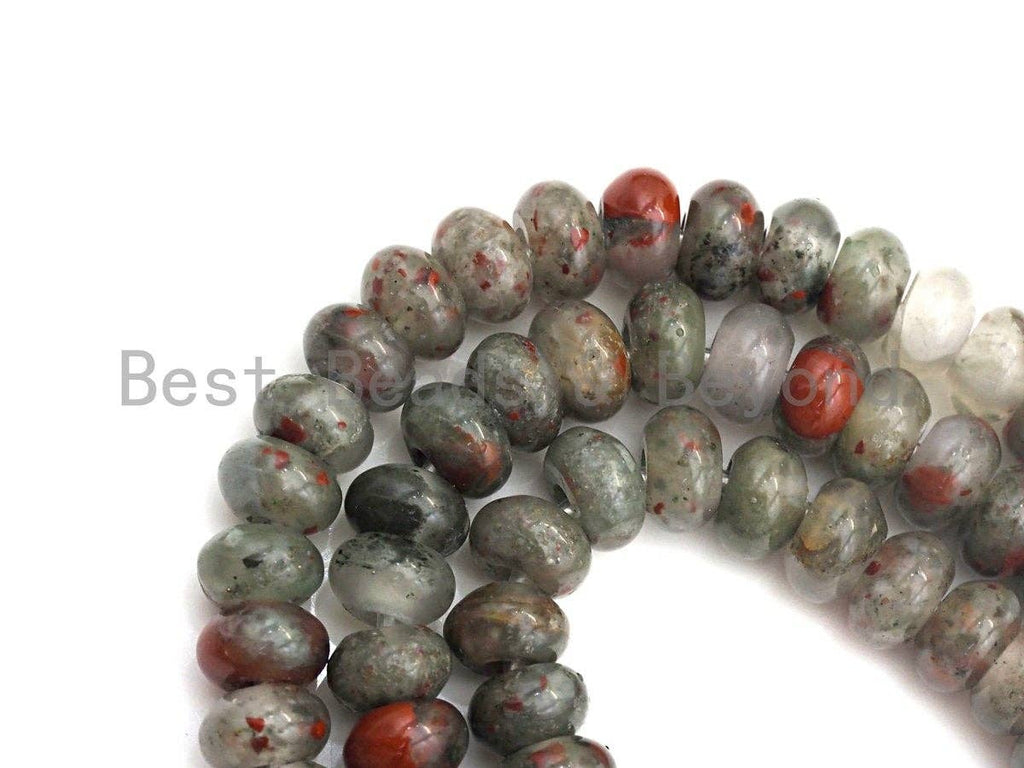 2mm Large Hole Natural Bloodstone Beads, Rondelle Smooth 6x10mm/5x8mm, 8" Long Strands, sku#U720