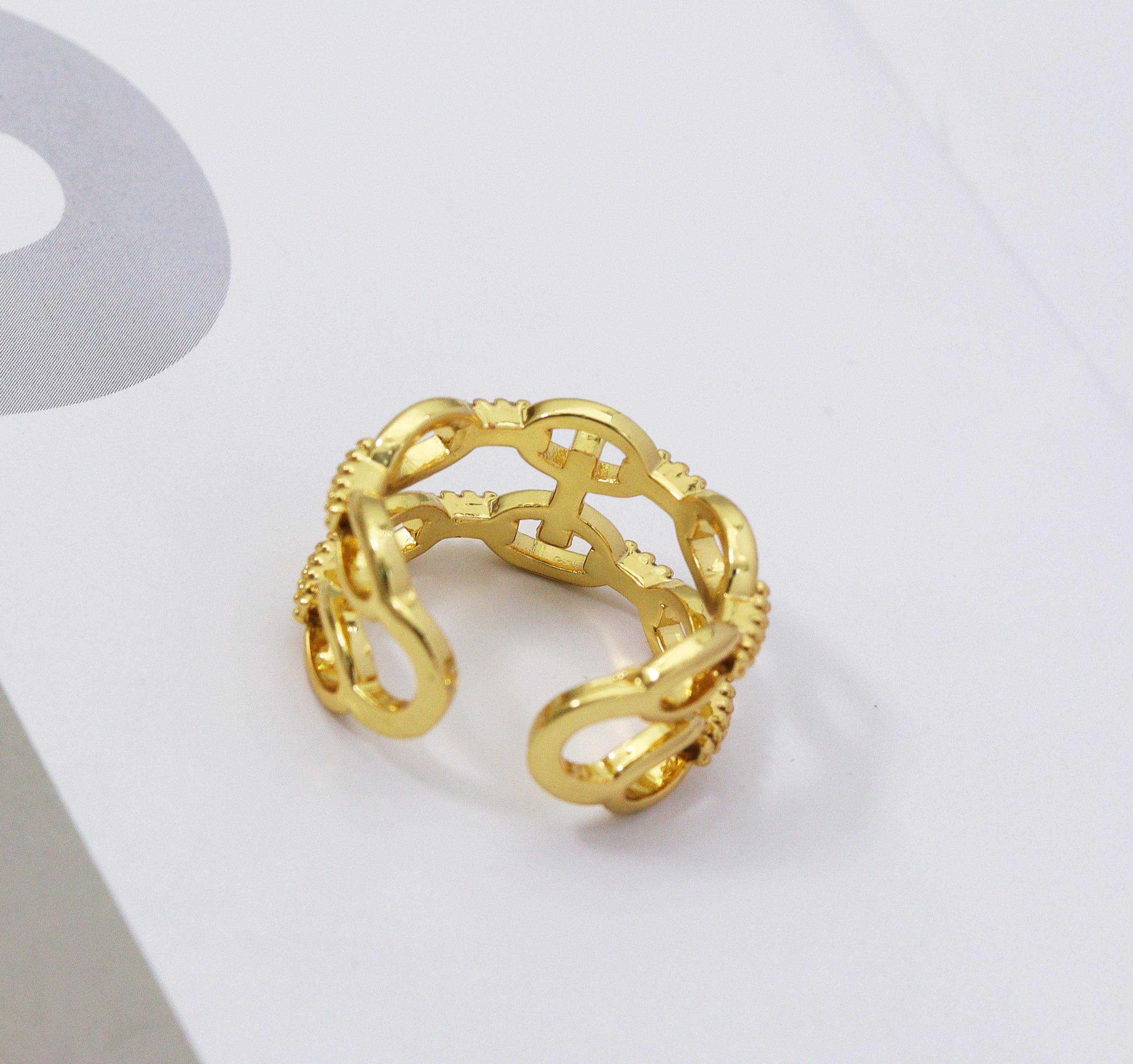 CZ Double Oval Link Adjustable Ring, Sku#LD247