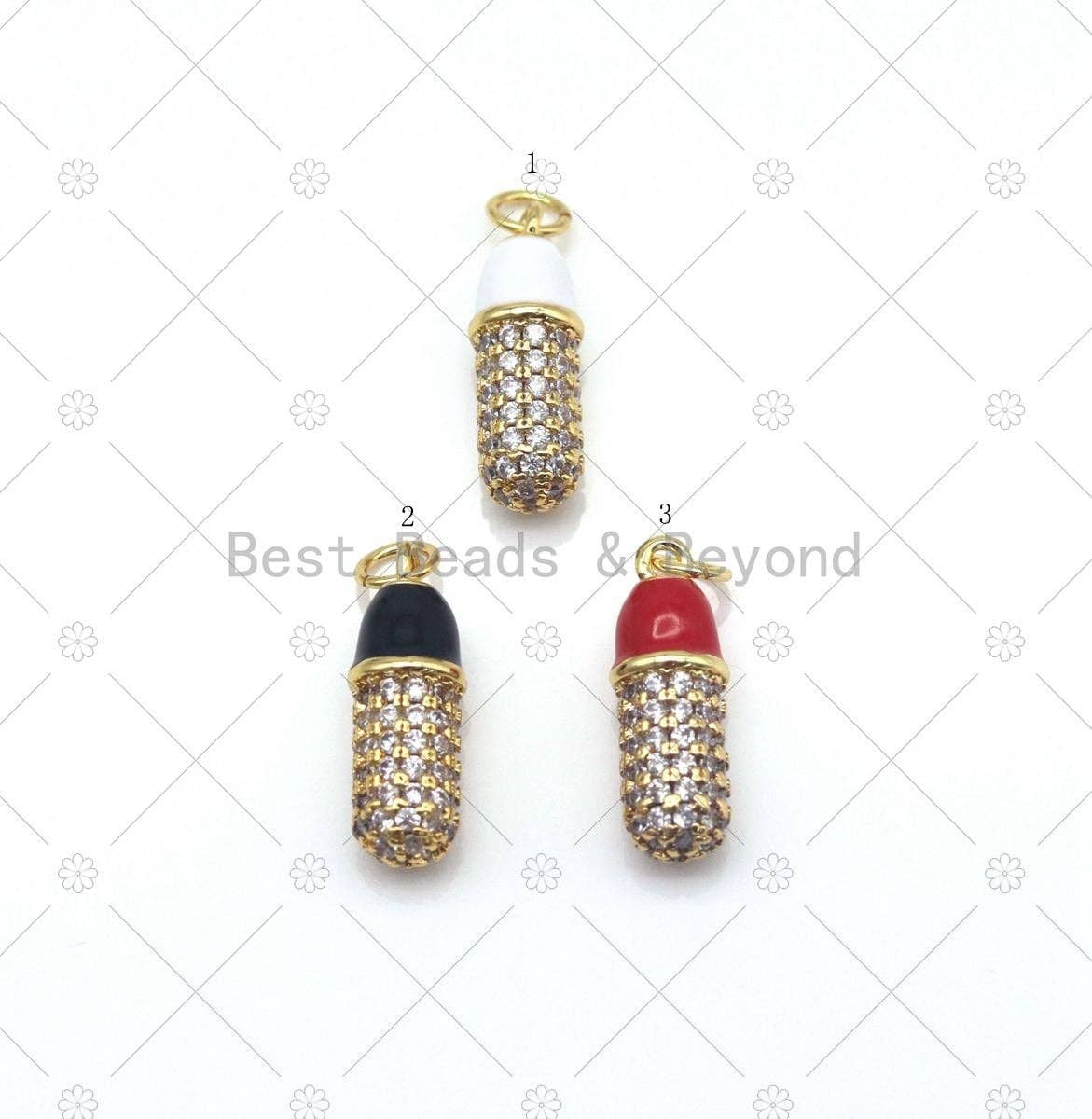 CZ Micro Pave with Enamel Colorful Pill Shape Pendant, 18K Gold Filled Capsule Charm,Necklace Bracelet Charm Pendant,Sku#Y551