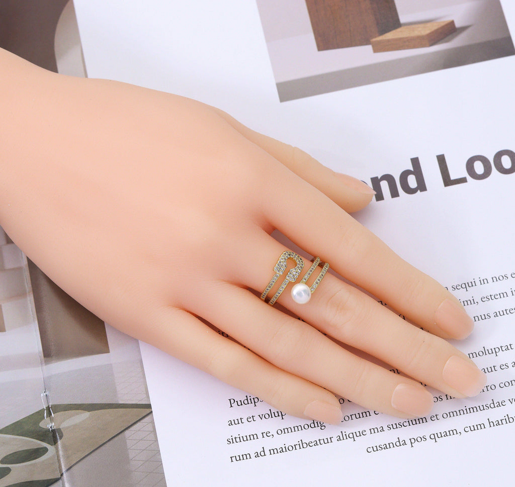 CZ Mother of Pearl and Paperclips Open Ring, Sku#LD242