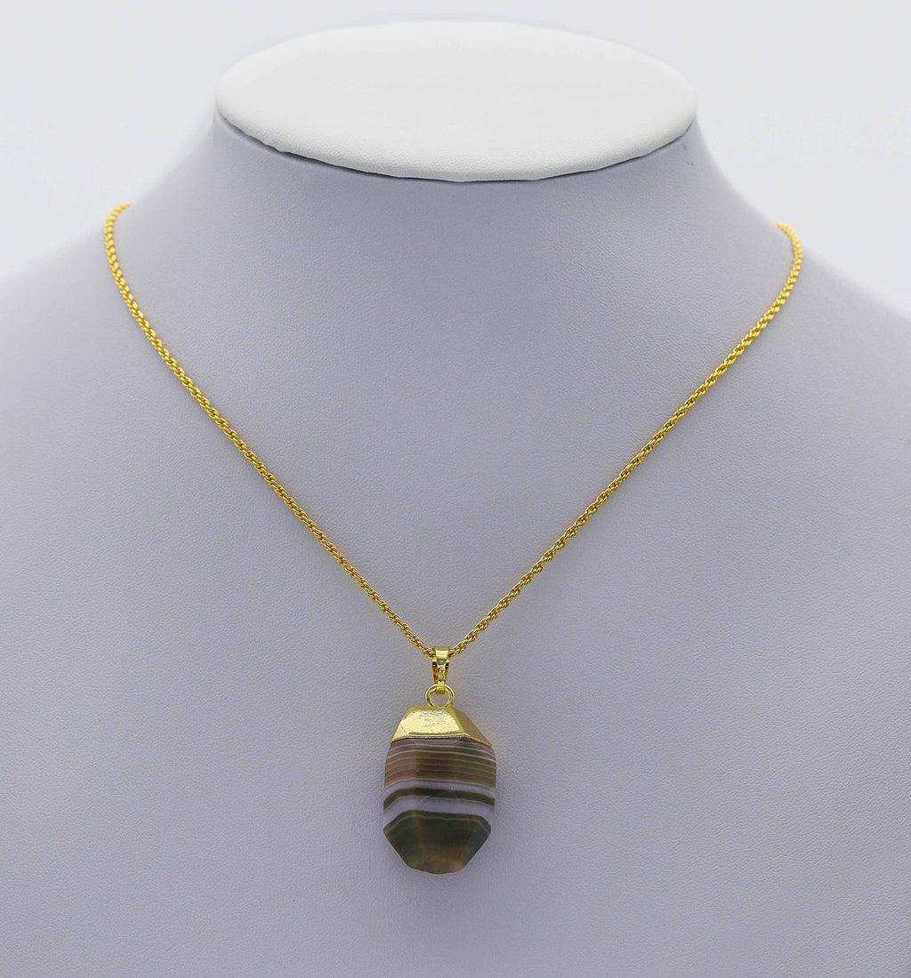 Gold Colorful Banded Agate Pendant, Sku#LY01