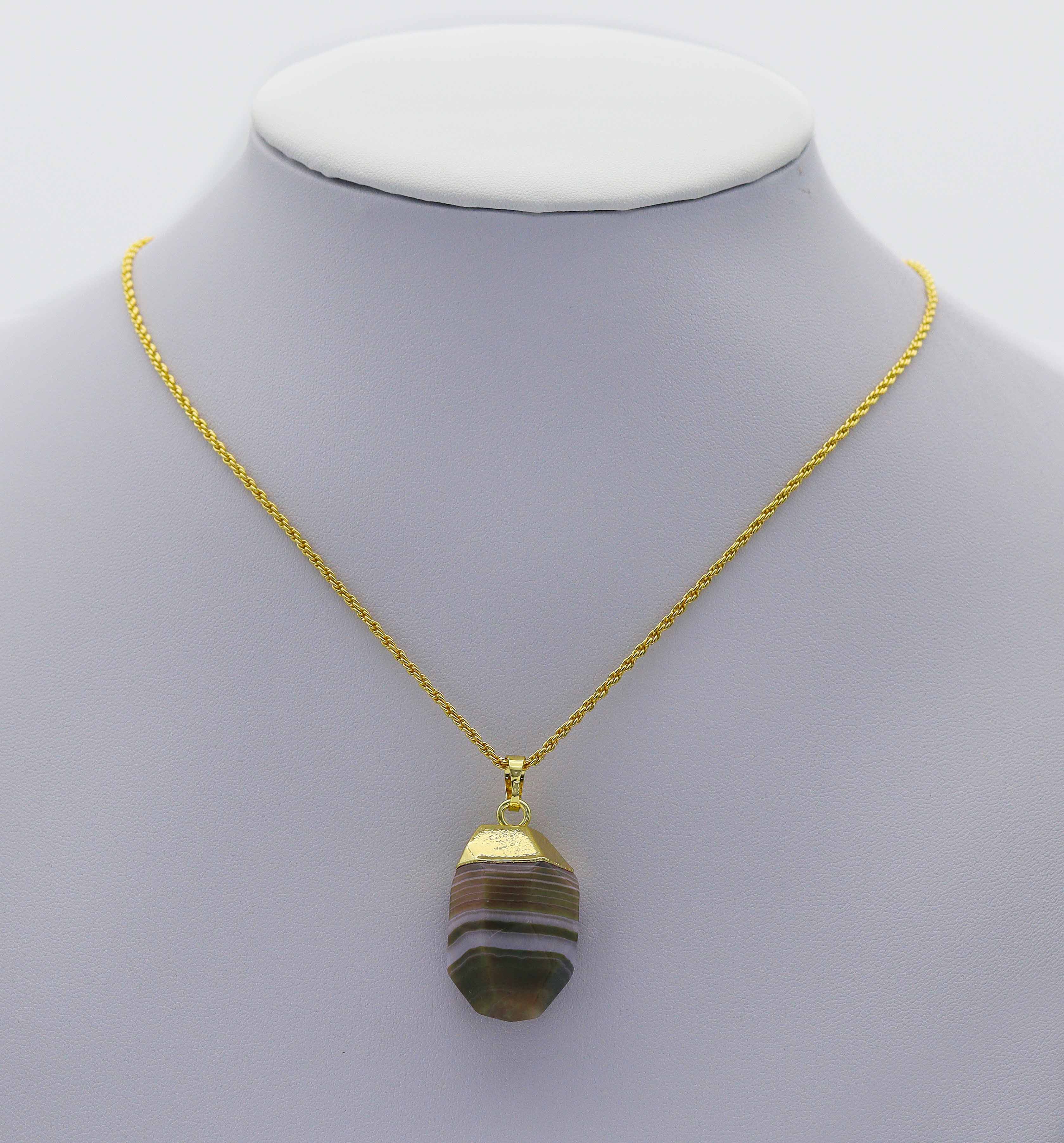 Gold Colorful Banded Agate Pendant, Sku#LY01