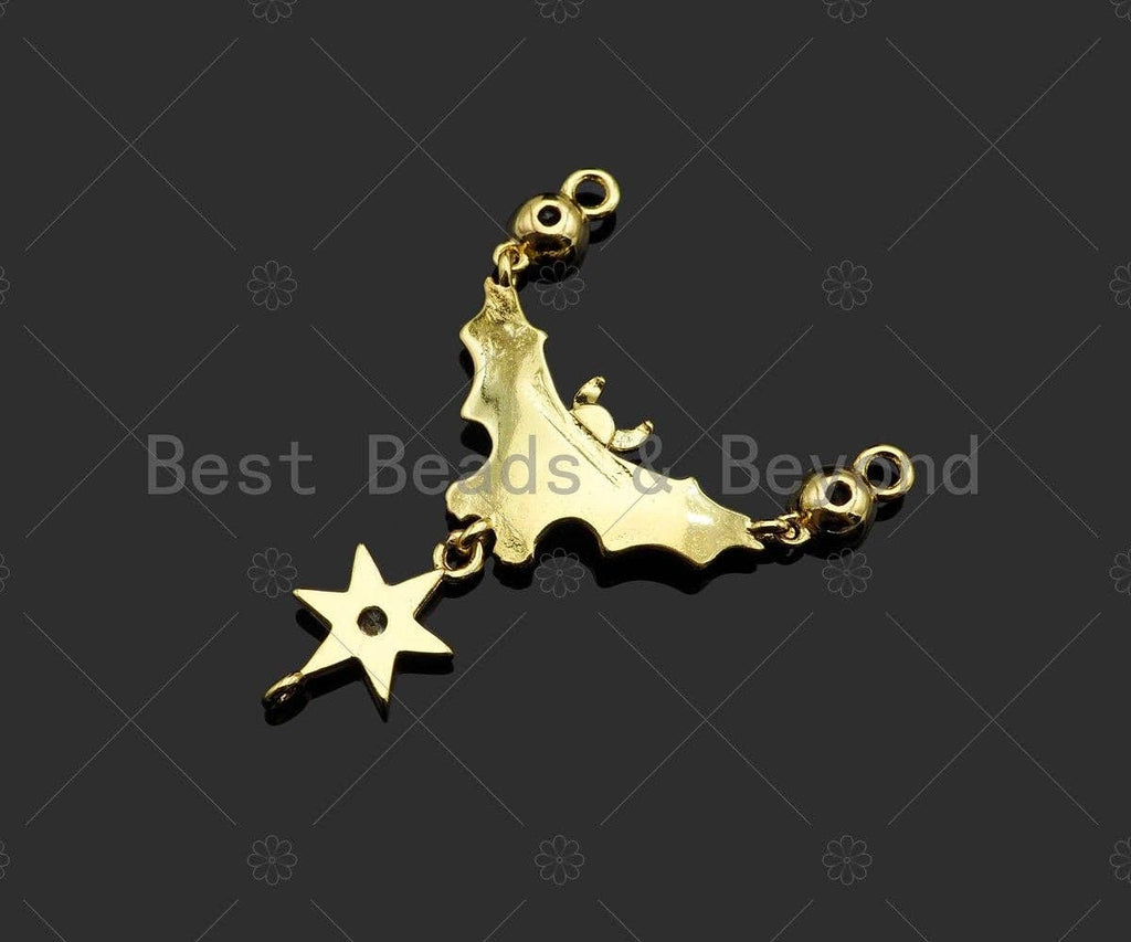 Gold Filled CZ Micro Pave Bat With North Star Shape Pendant,18K Gold Filled Bat Charm, Necklace Bracelet Charm Pendant, 42x31mm,Sku#Z1370