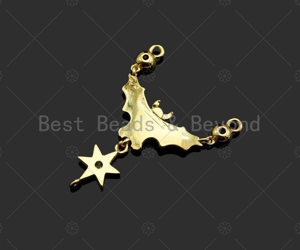 Gold Filled CZ Micro Pave Bat With North Star Shape Pendant,18K Gold Filled Bat Charm, Necklace Bracelet Charm Pendant, 42x31mm,Sku#Z1370
