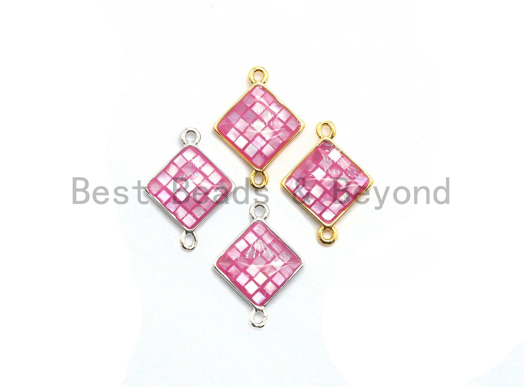 100% Natural Shell Pink Diamond Shape Connector, Gold/Silver Plated Pink Shell, Pink Shell Connector, Sea Shell Jewelry, 14x18mm,SKU#Z287
