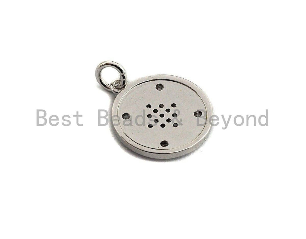 Clear CZ Micro Pave North Star Coin Pendant/Charm,Star Cubic Zirconia Pendant, Silver/Gold Tone,15x17mm,Sku#Z431