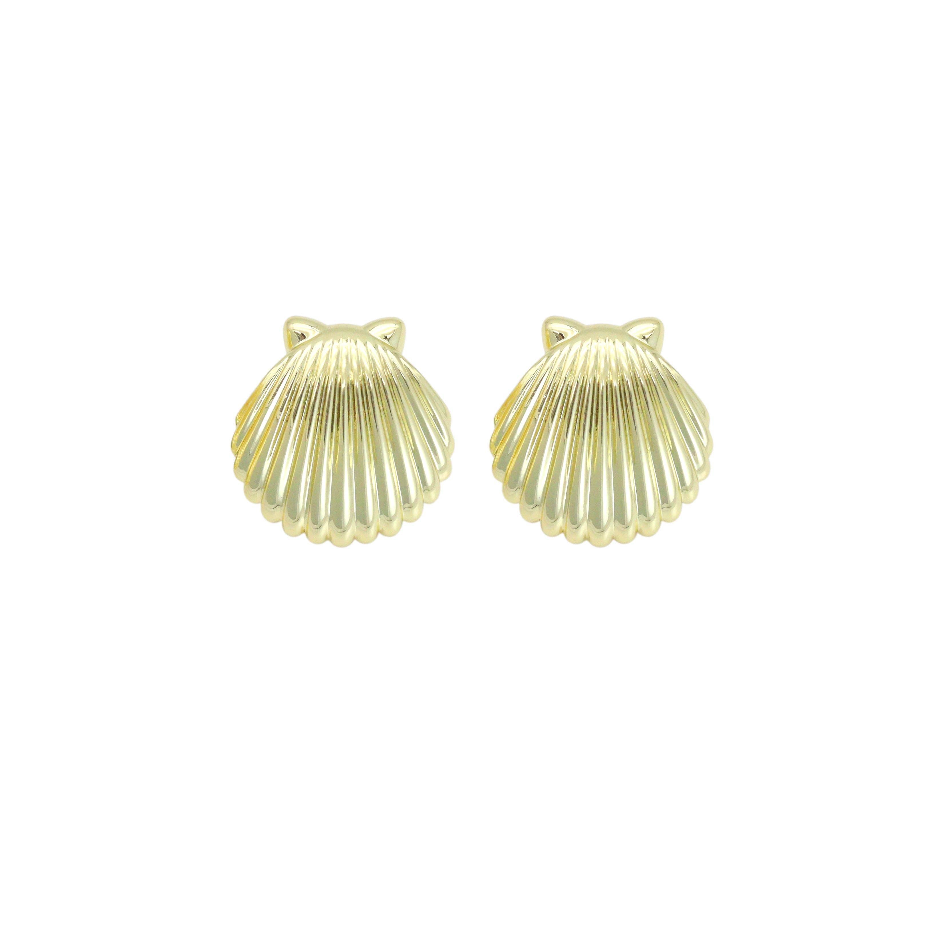 Clam Shell Shape Stud Earrings, Sku#L739