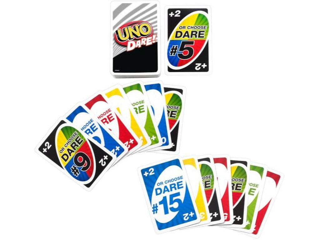 Mattel Games UNO Dare Card Game for Families & Parties Featuring Challenging & Silly Dares from 3 Different Categories