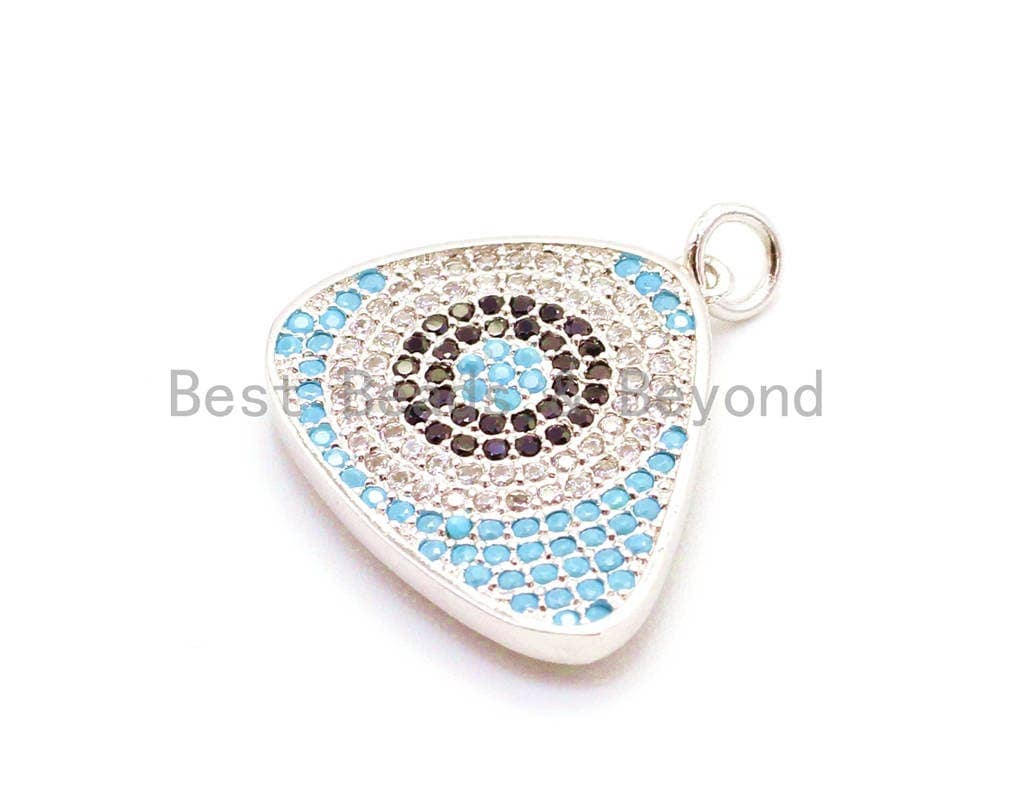 CZ Micro Pave Triangular Evil Eye Pendant/Charm, Cubic Zirconia Pendant, 22x23mm, sku#F15
