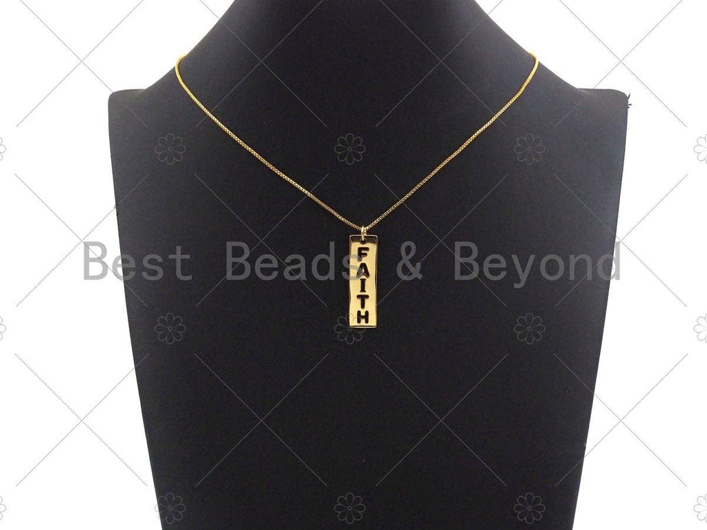 CZ Micro Pave Hollow Out Faith On Bar Pendant/Charm,Rectangle Cubic Zirconia Pendant, Silver/Gold /Rose Gold/Black Tone,10x29mm,Sku#ML07
