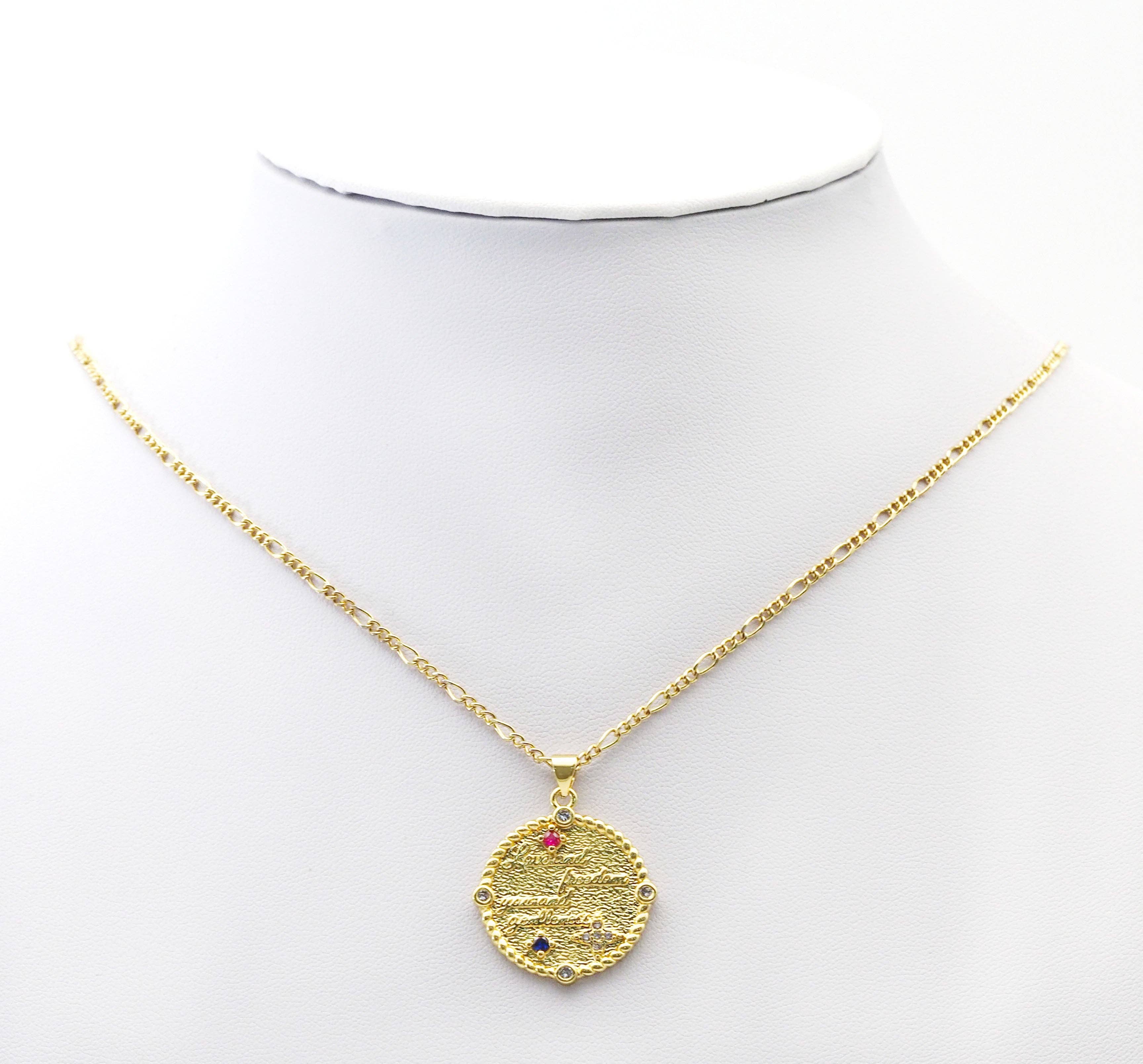 Colorful CZ Love and Freedom  Medallion Charm, Sku#LK754