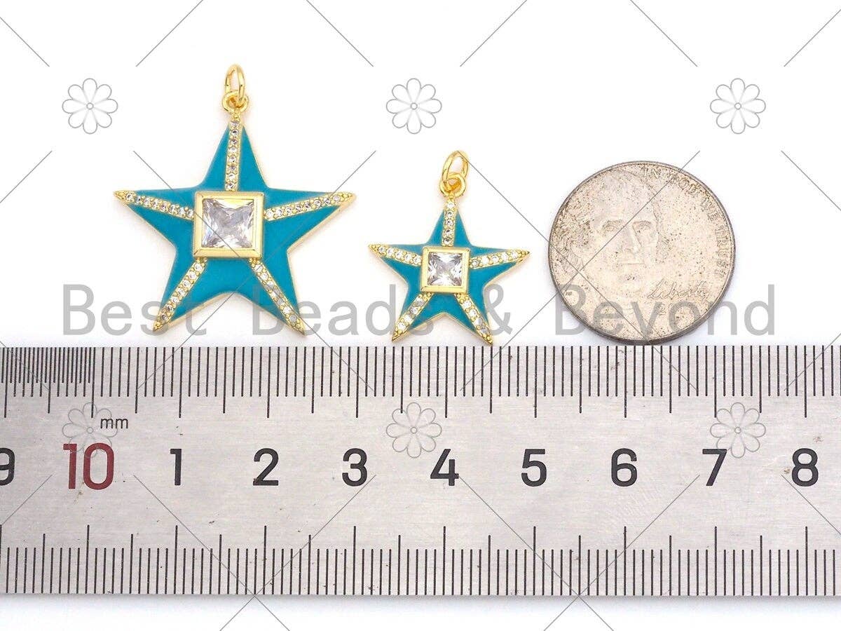 Colorful Enamel Five Point Star Shape Pendant, 18K Gold Filled CZ Micro Pave Enamel Charm,Enamel Jewelry,26x28/17x20mm,Sku#F1407
