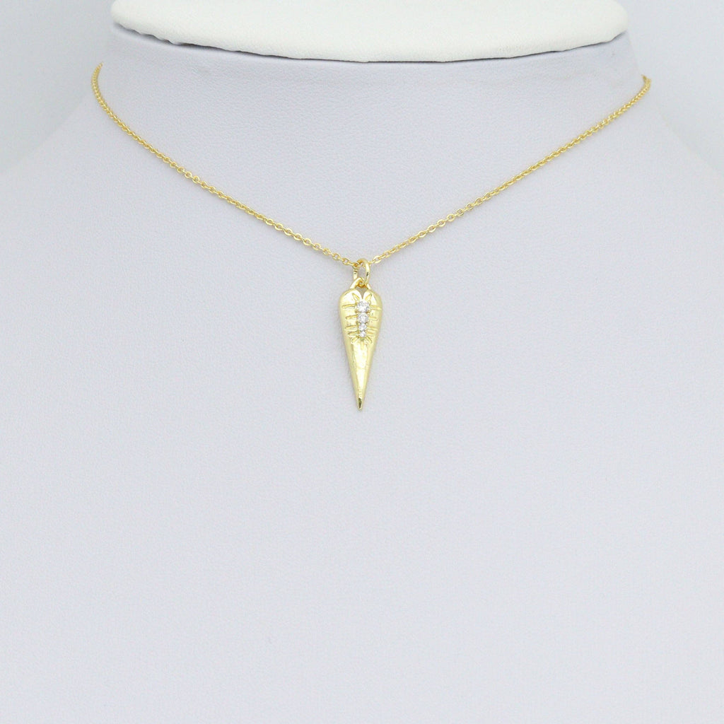 Clear CZ Gold Long Triangle Carrot Charm Pendant,Sku#LX849