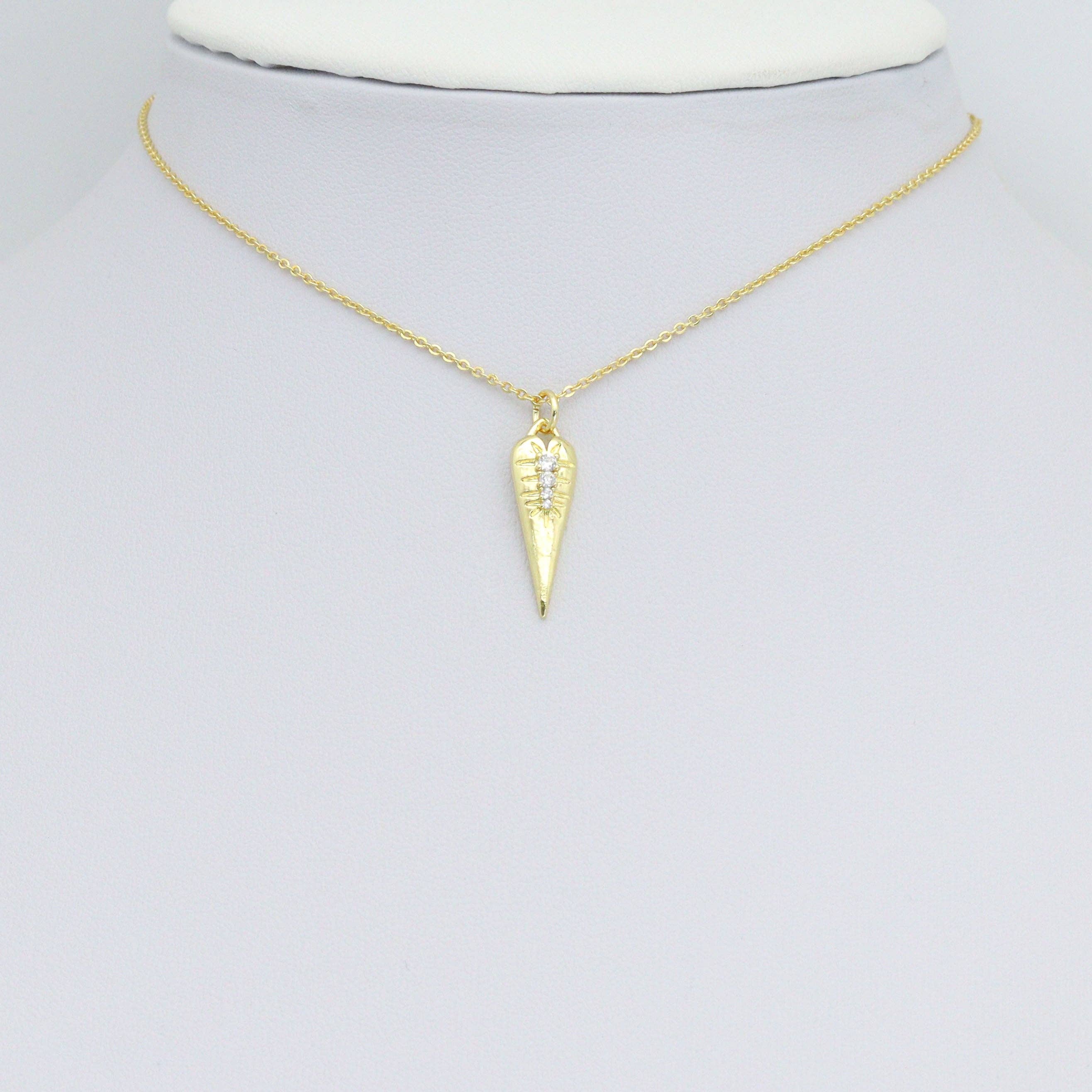 Clear CZ Gold Long Triangle Carrot Charm Pendant,Sku#LX849