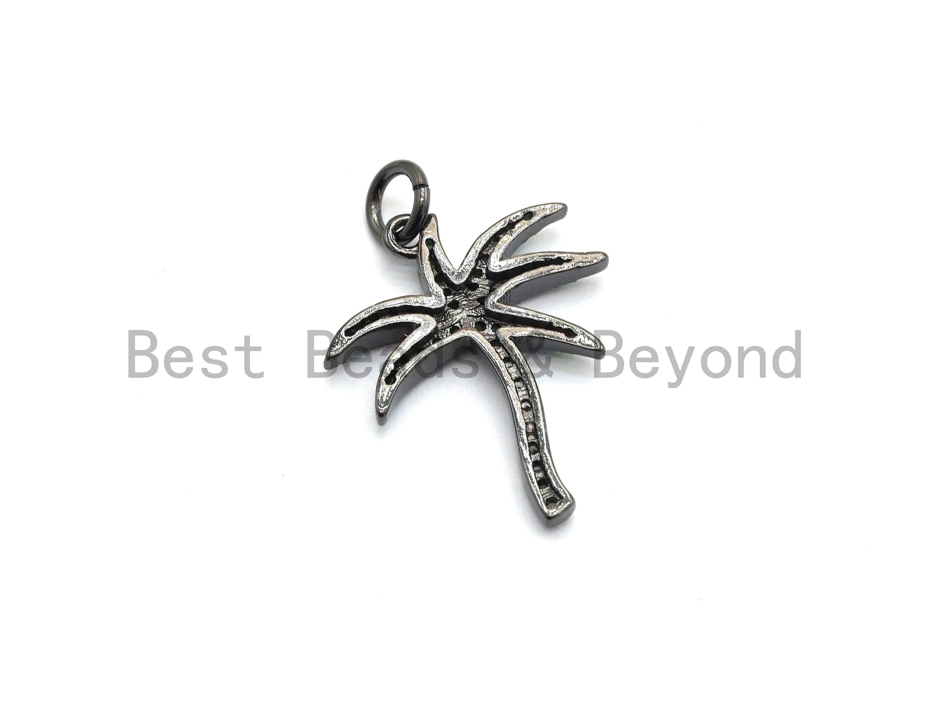 Green CZ Micro Pave Coconut Tree Pendant, Palm Tree Pave Pendant, Gold/Rose Gold/Silver/Gunmetal plated, 17x21mm, Sku#F698C