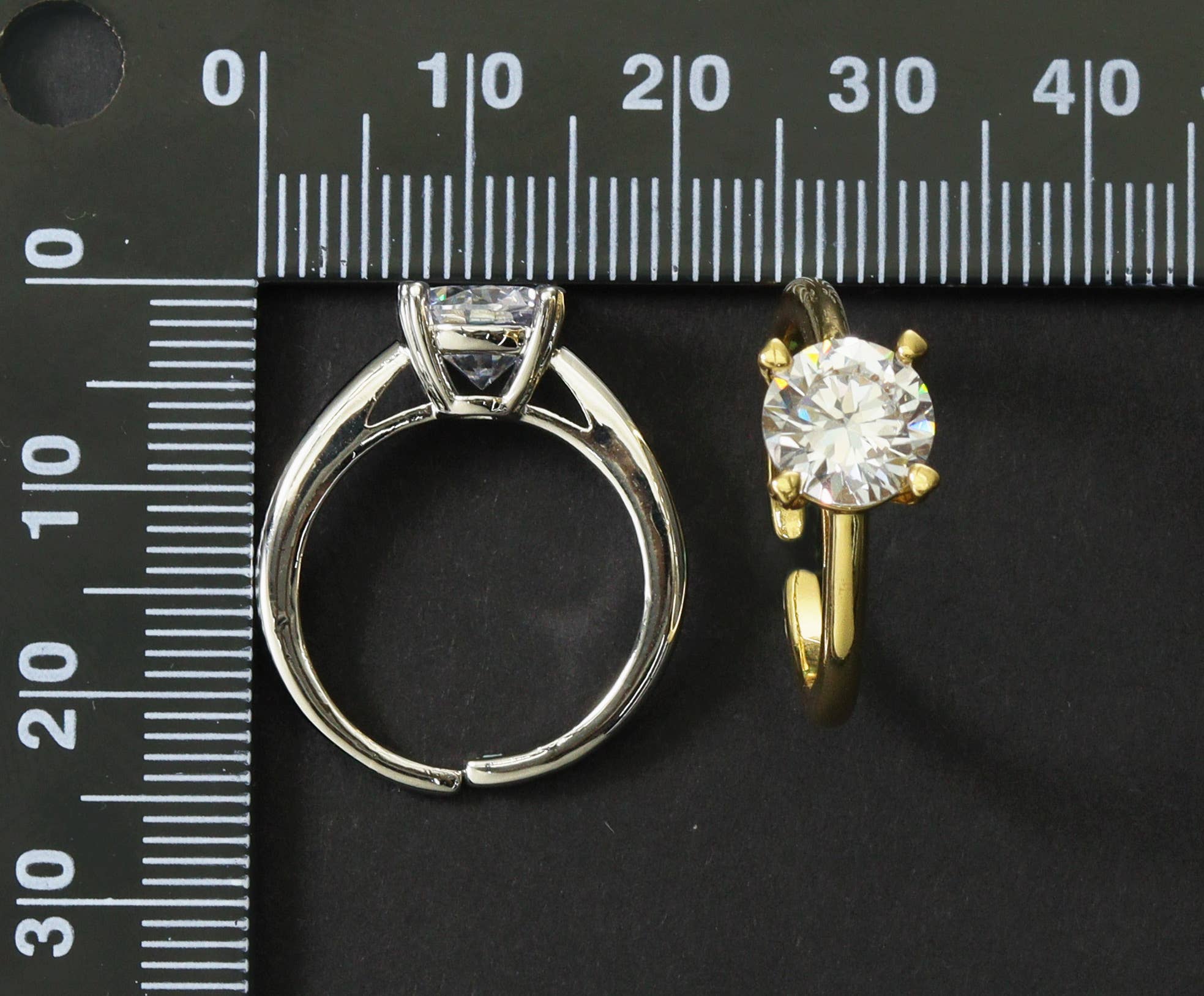 Gold Silver Round CZ  Adjustable Ring, Sku#B148