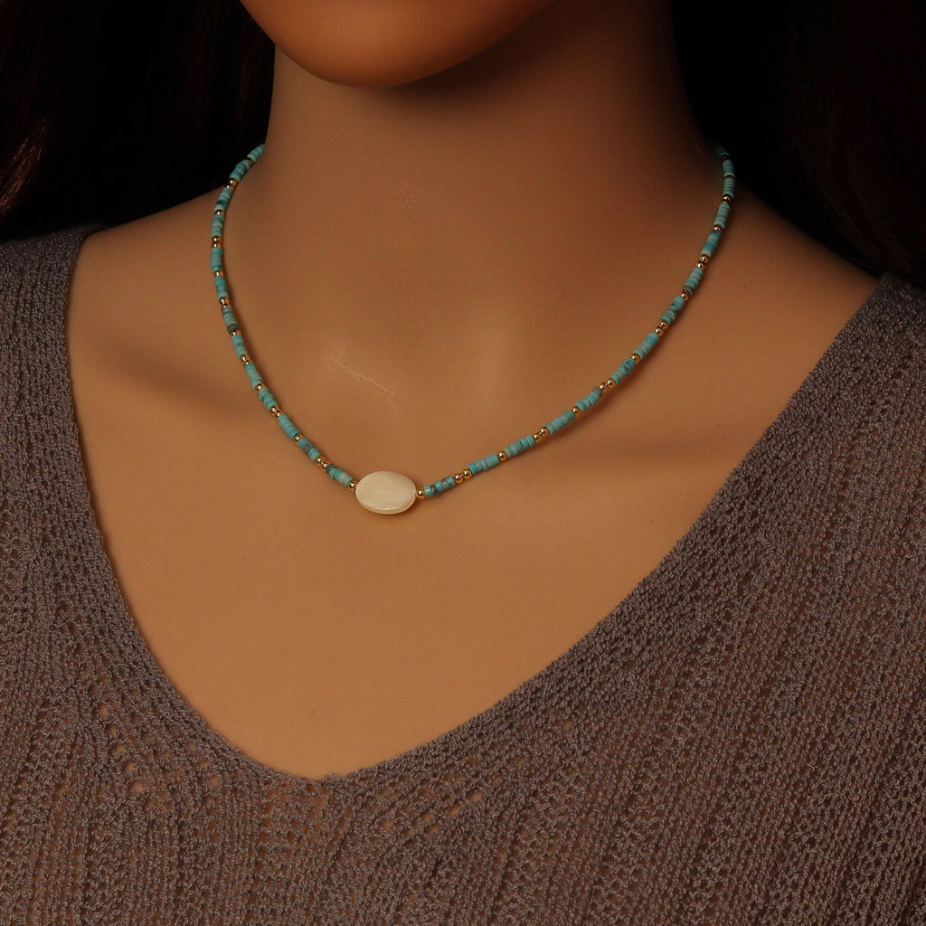 Turquoise Blue Gemstone with Pearl Necklace, sku#EF572