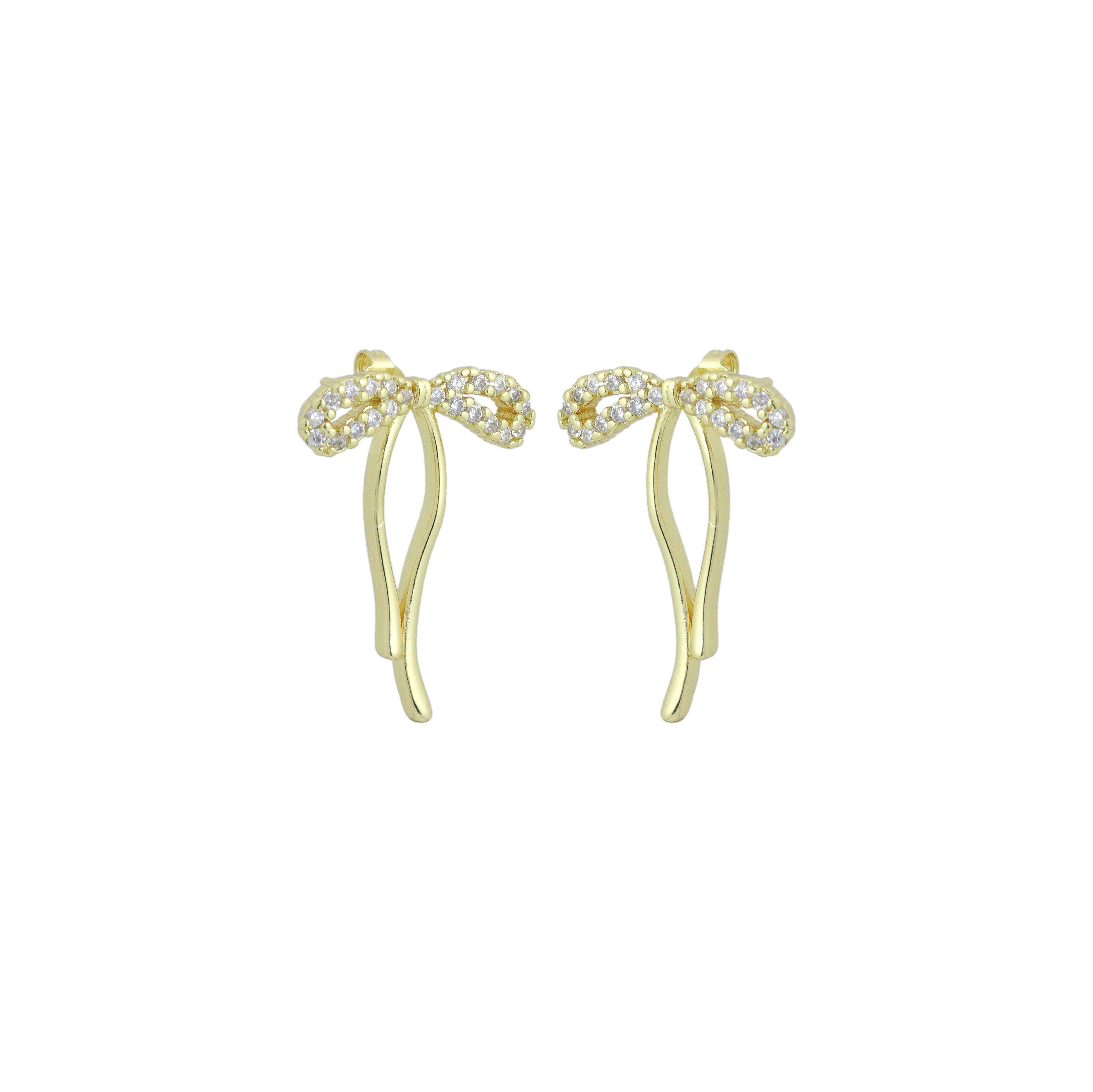 Clear CZ Bowknot Stud Earrings, Sku#LK1218