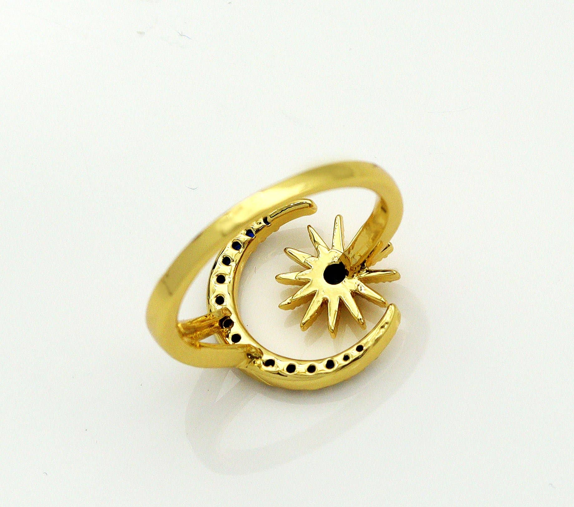 CZ North Star Crescent Moon Adjustable Ring, Sku#LX47