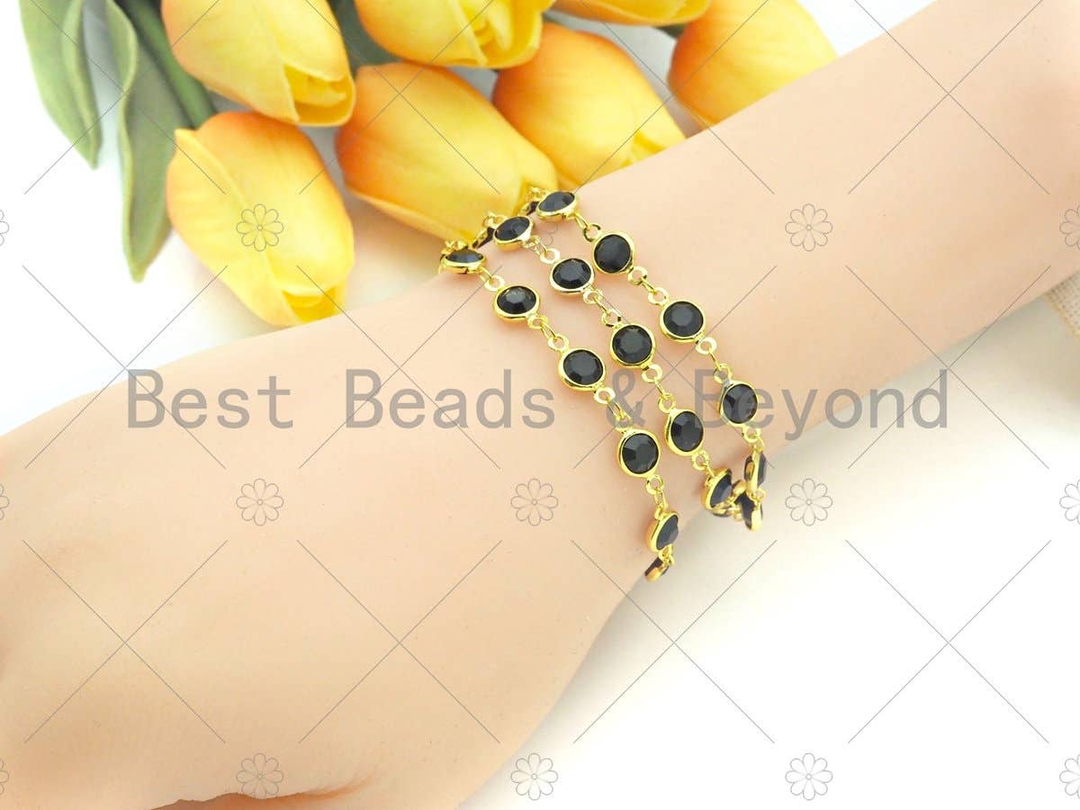 Black Crystal Rosary Bezel Chain by yard, 8mm beads size, Black Bezel Crystal Rosary Chain, Boho Jewelry Chains, wholesale chain,sku#V95