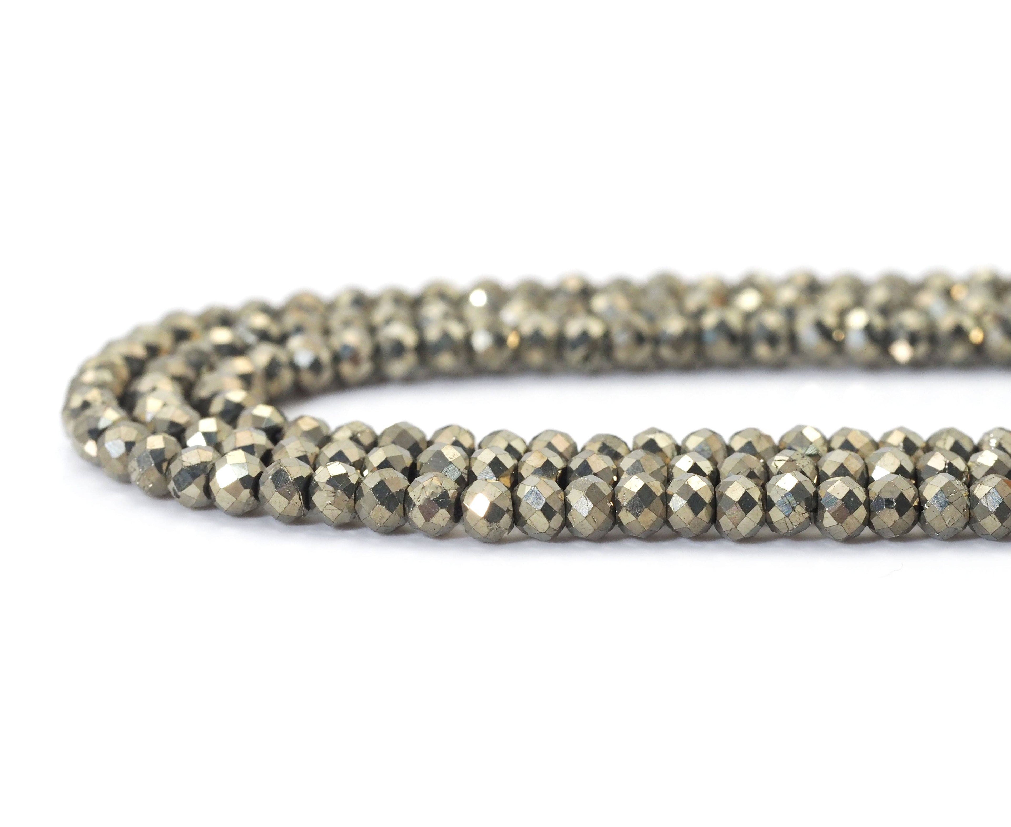 High Quality Genuine Pyrite Faceted Rondelle Beads, 2x3mm, Sku#UA300