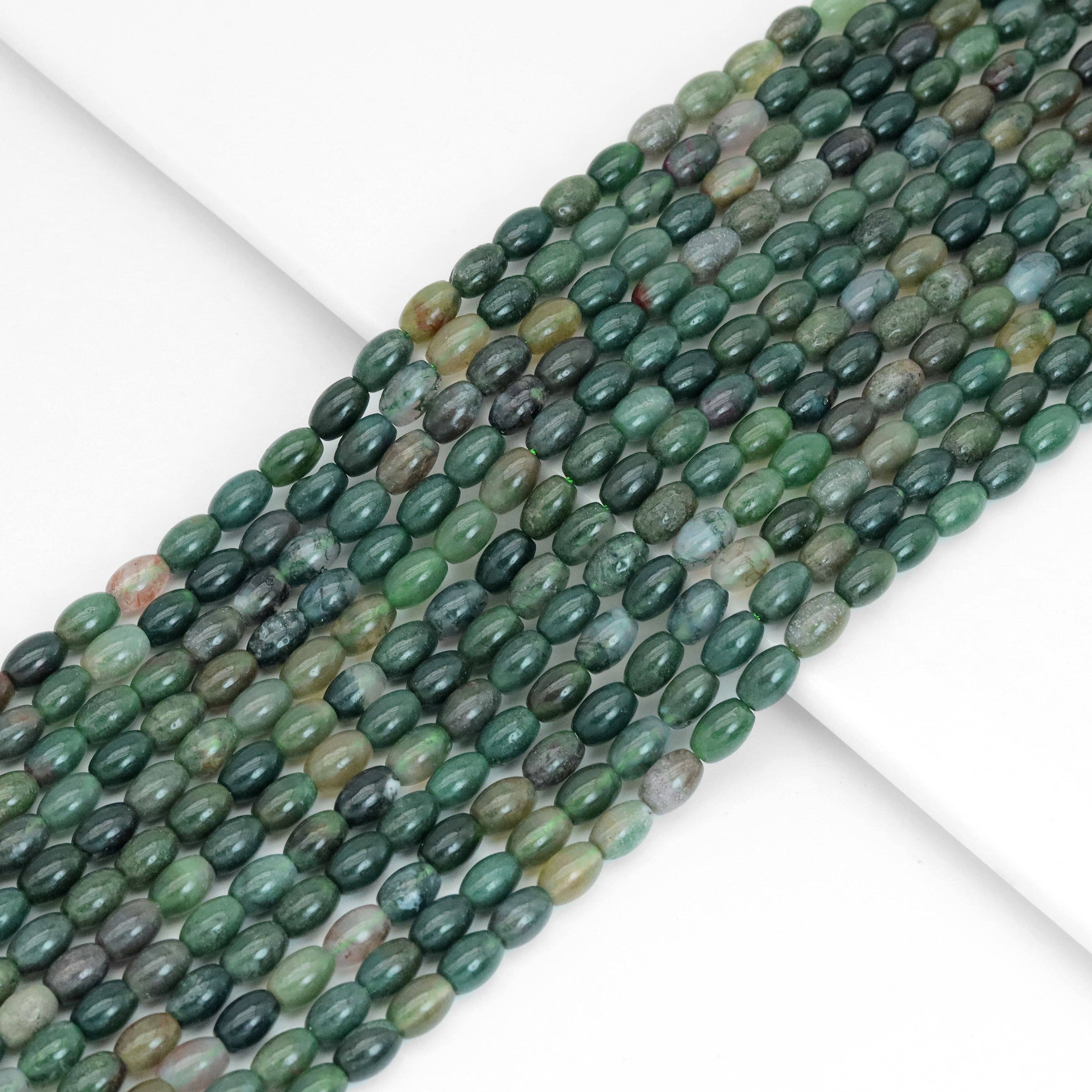 6x9mm Genuine Moss Agate Smooth Drum Shape Beads, Sku#U2007