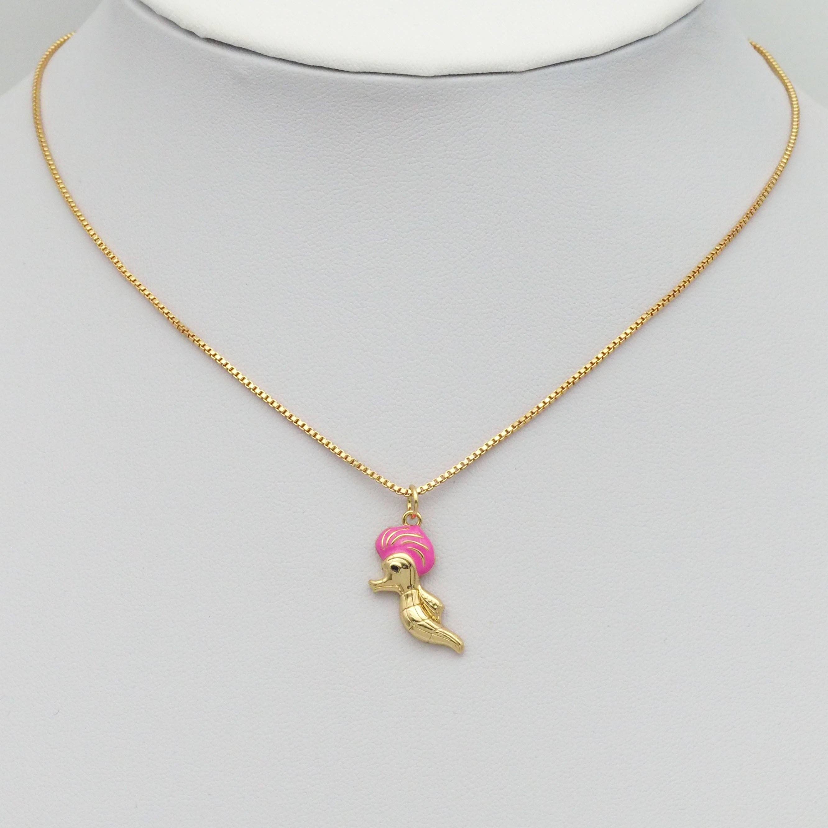 Gold Pink Enamel Cute Sea Horse Charm, Sku#Y804