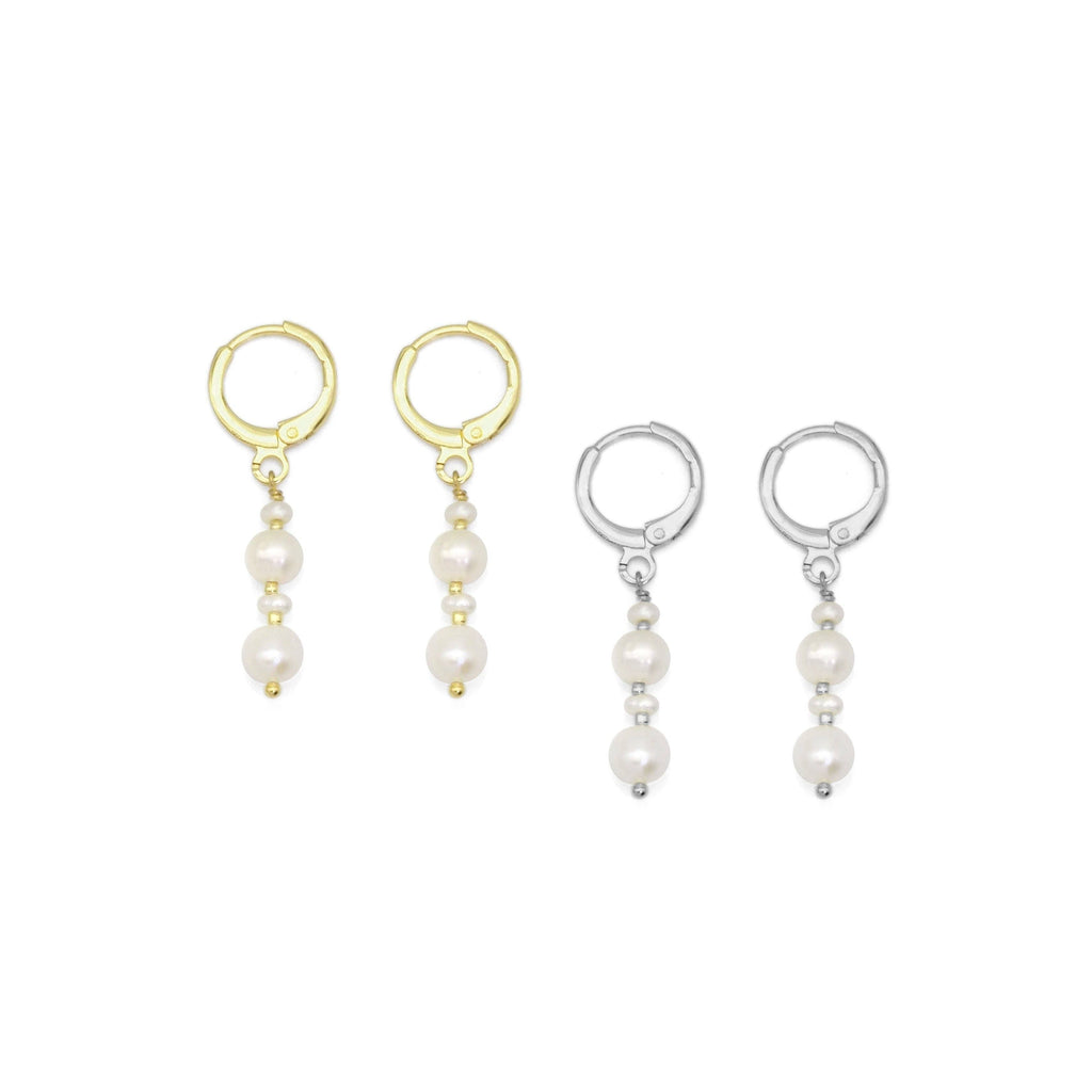 Freshwater Pearl Dangle Huggie Earrings, Sku#EF453