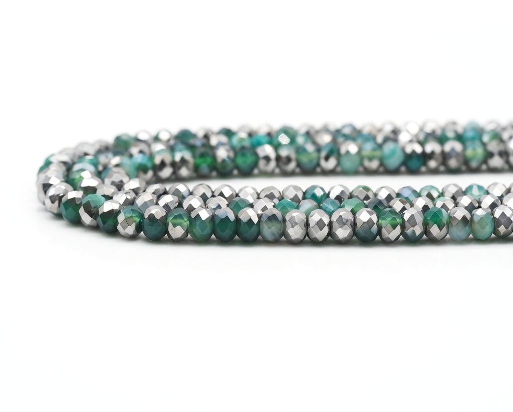 Half Silver Plated Green Banded Agate Rondelle Faceted Beads, Sku#UA249