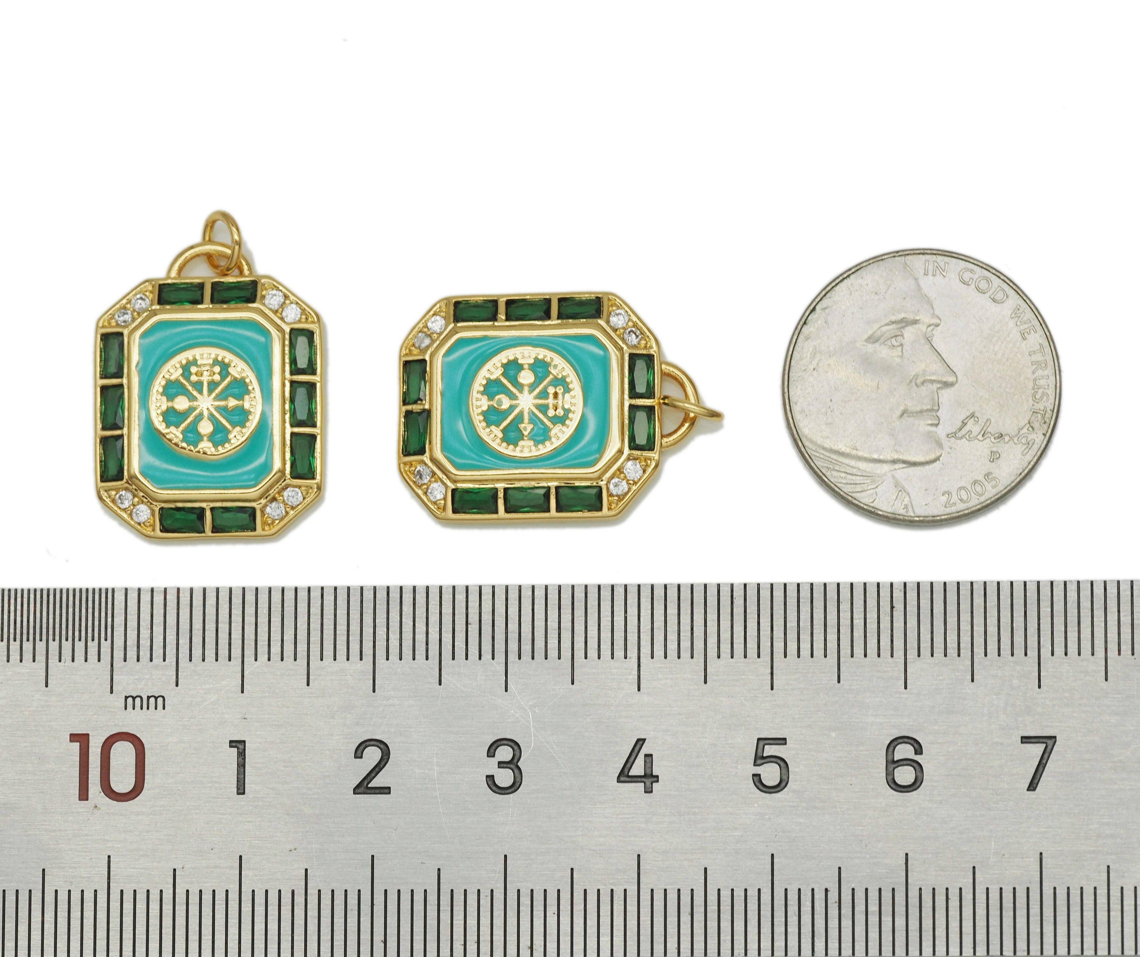 CZ Enamel Rectangle Pendant, Sku#Y647