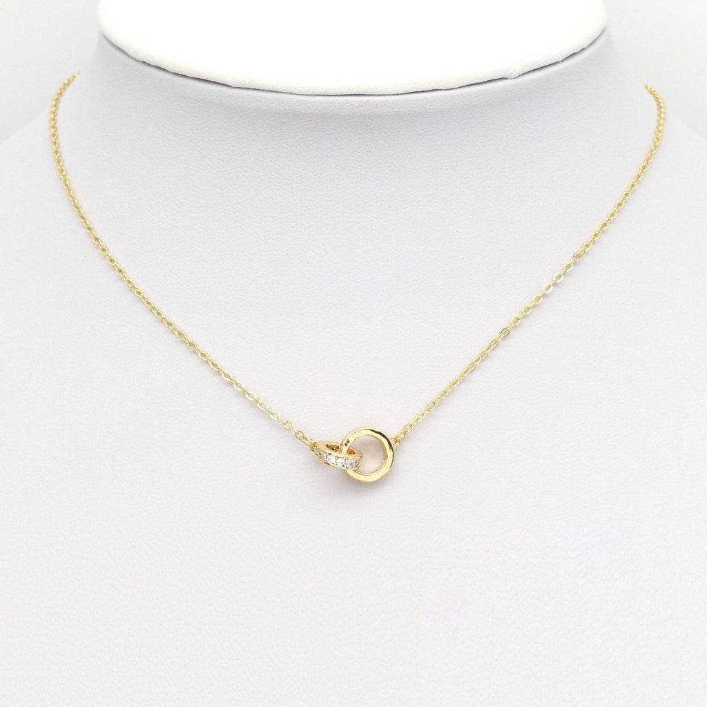Clear CZ Gold Double Ring Link Charm/necklace, Sku#ZX131