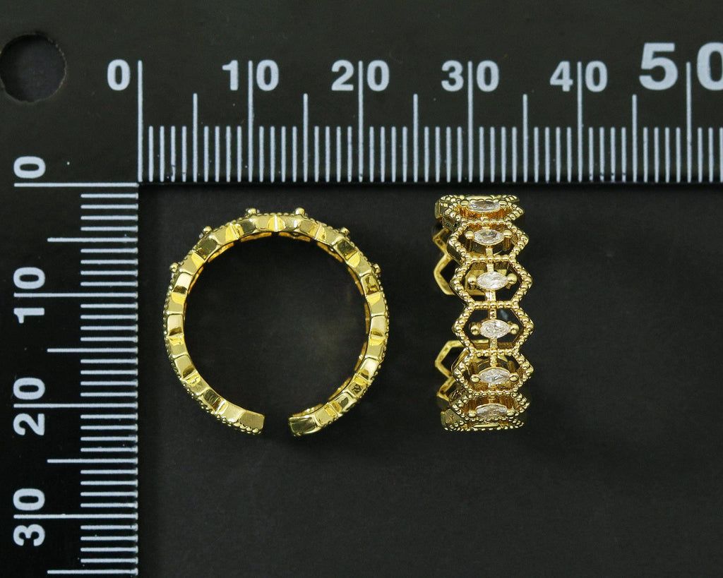 CZ Hexagon Rings,Sku#LD207