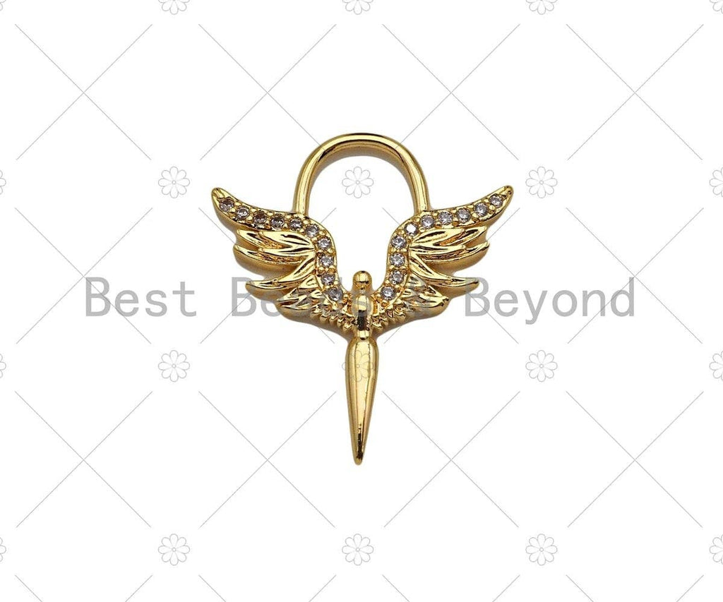 CZ Micro Pave Angel Wing Shape Charm,CZ 14K Dainty Gold Charm,Necklace Bracelet Charm Pendant,14x19mm,Sku#ZX05