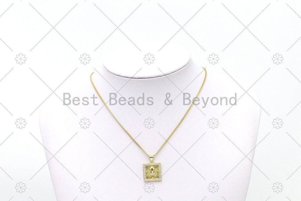 CZ Micro Pave Embossment Flower On Square Shape Pendant, 18K Gold Filled CZ Charm, Necklace Bracelet Charm Pendant,mm,Sku#LK498