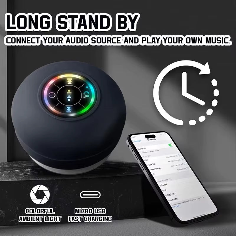 Portable Waterproof Bluetooth LED Speaker with Suction Cup - Perfect for Bathroom and Outdoor Use!