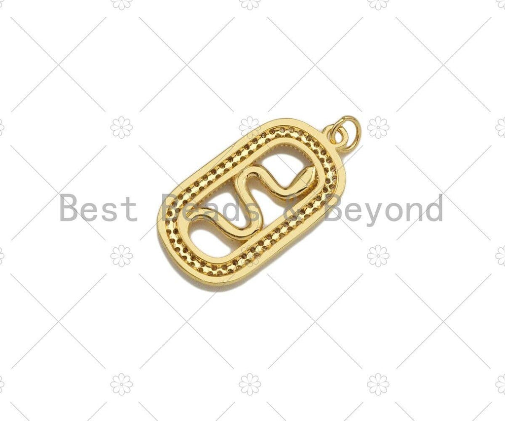 CZ Micro Pave Snake On Oval Shape Pendant/Charm,Cubic Zirconia Gold Charm, Necklace Bracelet Charm Pendant,15x28mm, Sku#LD31