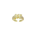Clear CZ Twisted Rope Statement Gold Adjustable Ring, Sku#LD619