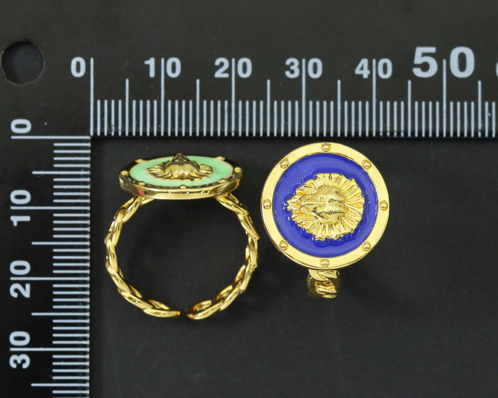 Enamel Lion Head Adjustable Ring, Sku#X297